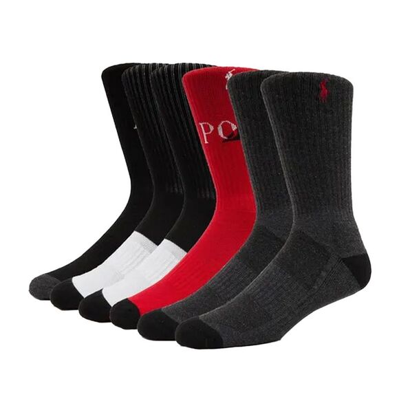 Ralph Lauren Mens Socks (Pack of 6) / Black/Red